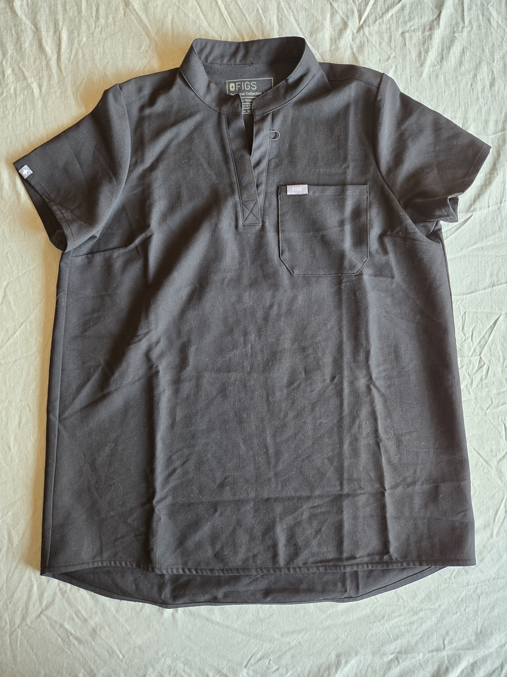 FIGS Black Francisca Henley Scrub Top - Size Small